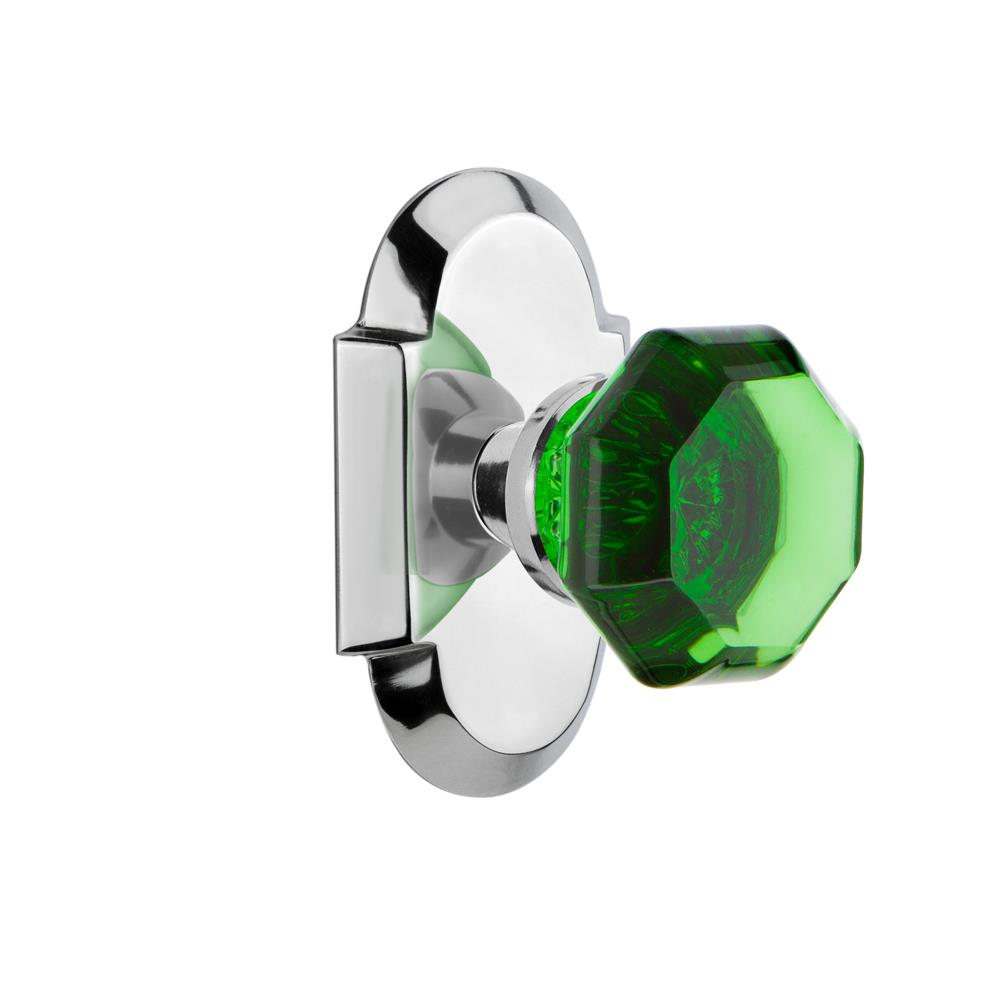 Nostalgic Warehouse COTWAE Colored Crystal Cottage Plate Passage Waldorf Emerald Door Knob in Bright Chrome
